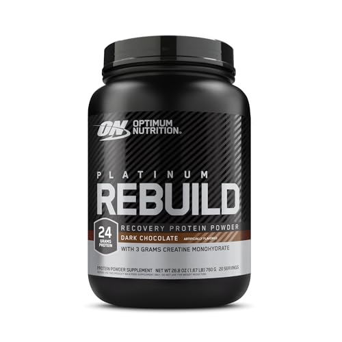 Image of Optimum Nutrition Platinum Rebuild, Premium Platinum Blend Protein Powder with Creatine Monohydrate, Dark Chocolate, 20 Servings