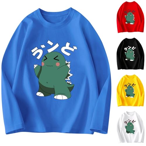 Boys Girls Cute Dinosaur Print T-Shirt Long Sleeve Loose Crewneck Basic Casual Cotton Graphic Tee Tops for Kids 2-12 Years2