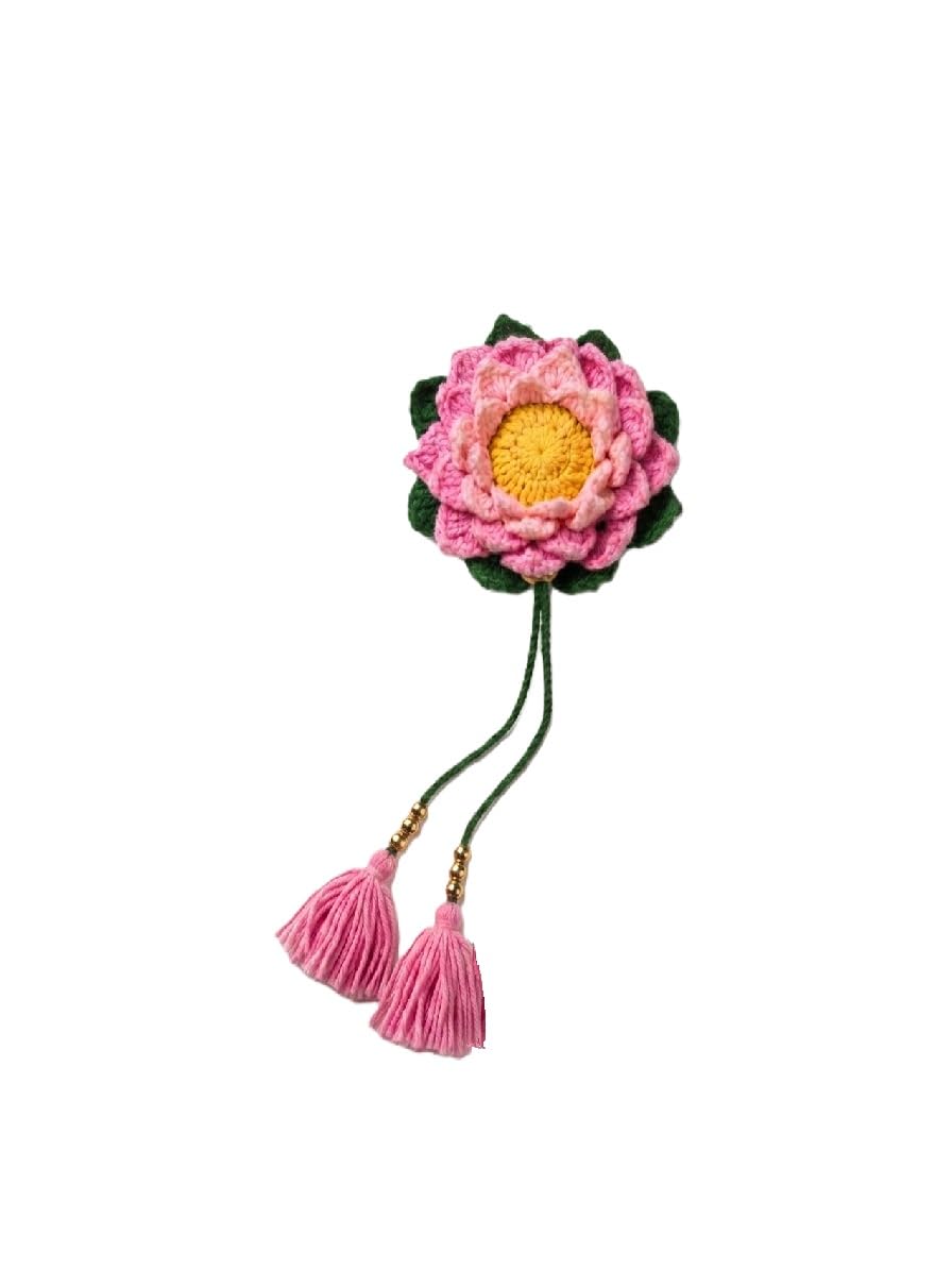 Handmade Crochet Lotus Bag Charm – Aesthetic Pink Floral Handbag Accessory & Keychain with Tassels, Unique Knitted Purse Charm Gift for Women-picture-41