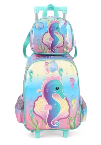 Kit de Mochila de Rodinhas + Lancheira Cavalo Marinho Verde - Luxcel