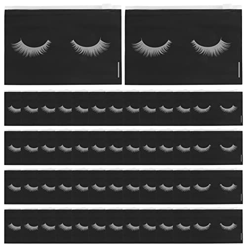 Qndanoan 50 Pieces Eyelash Bags Lash Bags for Aftercare Bags Eyelash Makeup Bags with Zipper for Women (Black 6X4Inch)