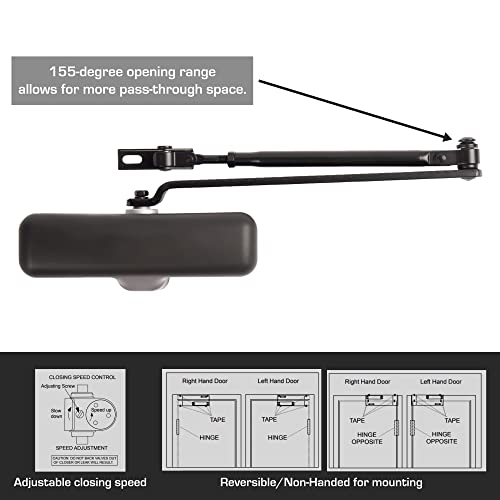 Brinks Commercial - Heavy Duty Residential Door Closer, Matte Black Finish - Size 3 With A 155-Degree Opening Range And Adjustable Closing Speed #TOP1