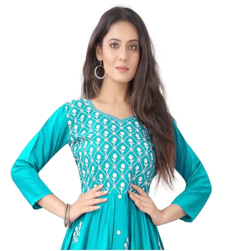 Image of Women's Rayon Embroidered Flared Kurtis