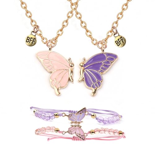 Butterfly Friendship Necklaces and Bracelets BFF Matching Jewelry for 2 Best Friends