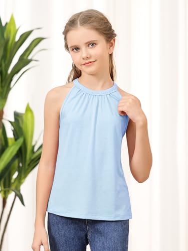 Image of GORLYA 2 Pack Girls Halter Neck Summer Sleeveless Shirt Multipacks Casual Curvy Tank Tops for 6-14Y
