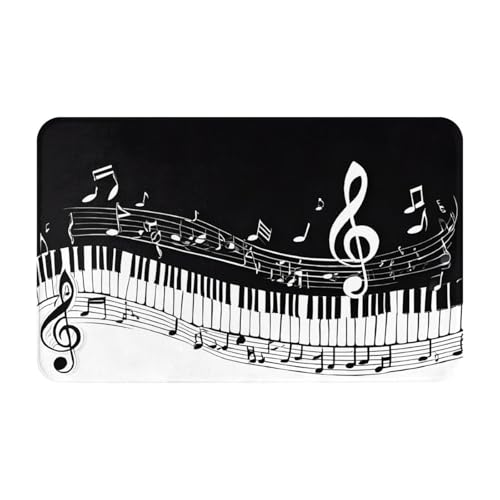 Black White Music Note Print Living Room Bathroom Kitchen Anti Slip and Absorbent Carpet, Indoor Entrance Door Muddy Floor Mat, Ultra Soft Washable Carpet 21x31.5 Inches