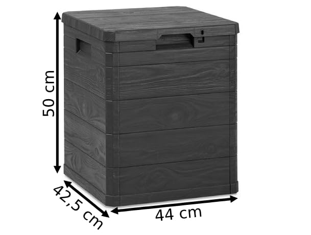 Bauletto Da Giardino 90 Litri Effetto Legno - In Resina Antracite, 42.5x44x50cm, Resistente Ai Raggi UV - Foto 4