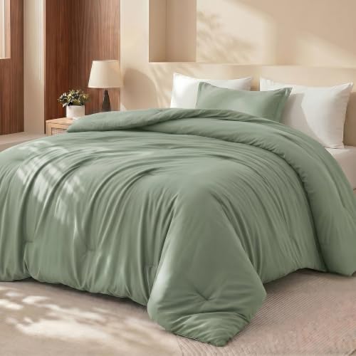Twin Comforter Set 2 Piece Sage Green by Utopia Bedding Comforters Twin Size Bedding Comforters Sets Down Alternative Soft Bed Set 1 Comforter (64 x 88 inches) 1 Pillow Shams (20 x 26 inches)