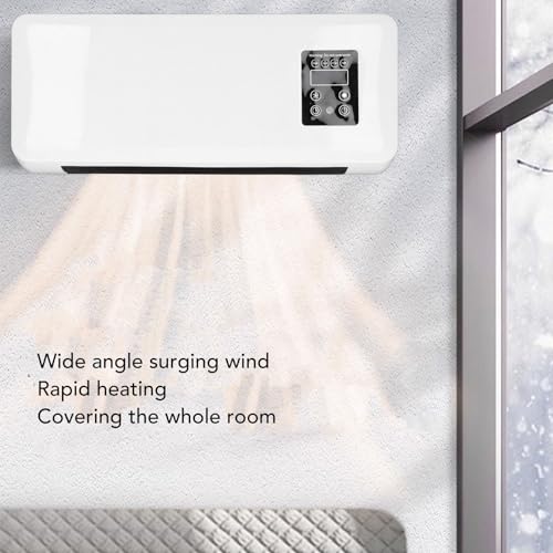 سخان هواء محمول 2 في 1 يثبت على الحائط، مروحة تسخين مزدوجة الاستخدام، مروحة تكييف هواء محمولة مع جهاز تحكم عن بعد لغرفة النوم والمكتب (قابس بريطاني 250 فولت)
