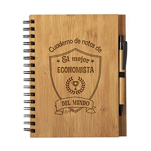 Planetacase   Cuaderno de Notas el Mejor economista del Mundo   Libreta de Madera Natural con Boligrafo   Bloc de Notas A5 con 80 Hojas   Diseño Grabado en Bajorrelieve