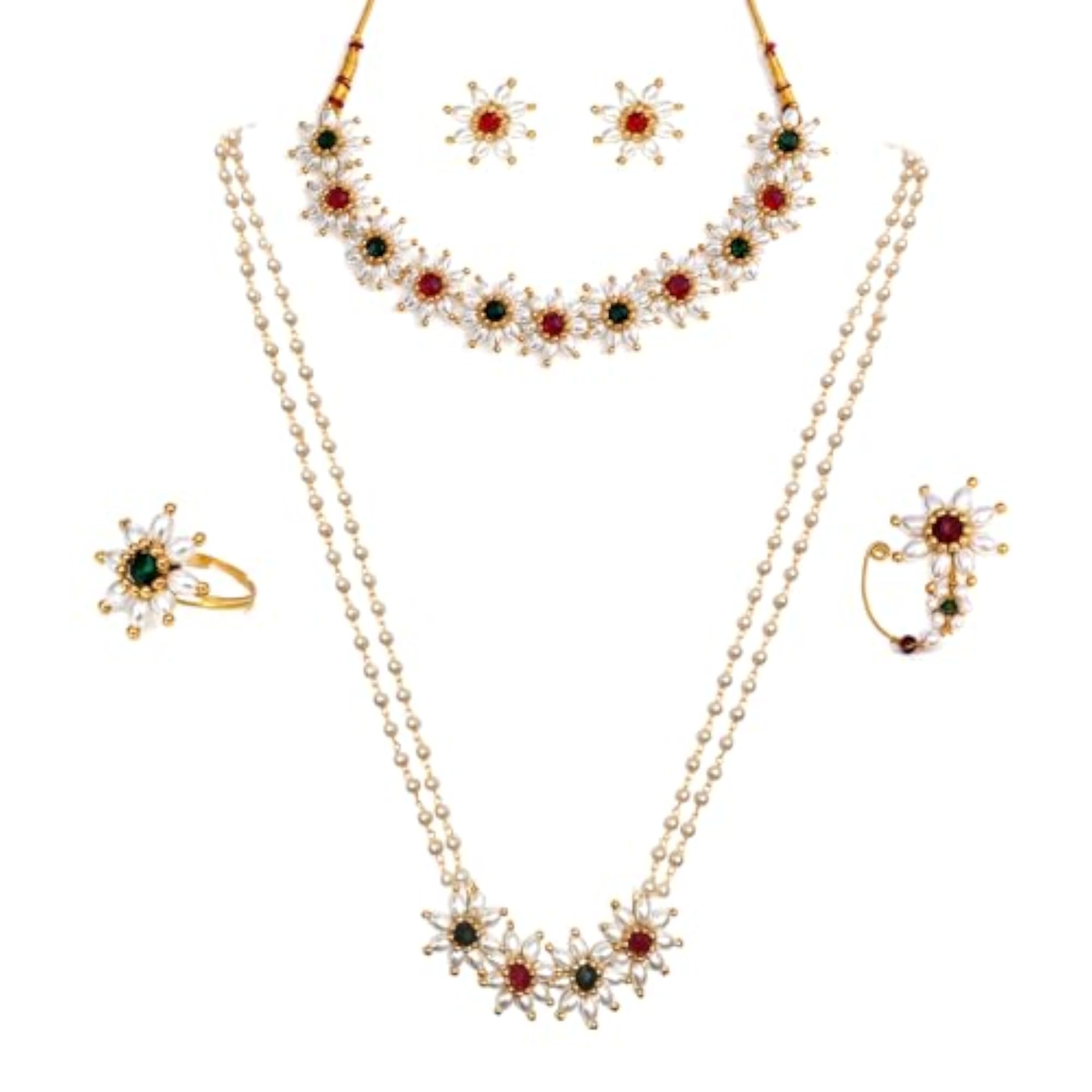 Women's Traditional Multi Stone Stud Mogra/Parijat Set