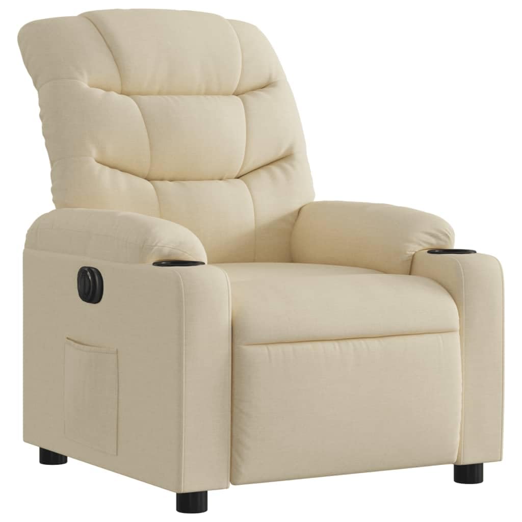 Poltrona relax elettrica in tessuto crema con funzione reclinabile elettrica, poggiapiedi e schienale, 75,5 x 93 x 99,5 cm, comoda sedia imbottita per soggiorno, camera da letto e angolo