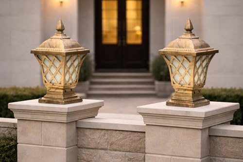 Weldecor Outdoor Gate Pillar Lamp for Home Entrance Waterproof LED Garden Light (E27 Holder LED Bulb Comptaible) Decorative Main Gate Post Lantern for Villa, Bungalow, Resort, Set of 2 Weldecor Outdoor Gate Pillar Lamp for Home Entrance Waterproof LED Garden Light (E27 Holder LED Bulb Comptaible) Decorative Main Gate Post Lantern for Villa, Bungalow, Resort, Set of 2