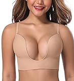 JOATEAY Deep Plunge Bra Convertible Push up Low Cut Seamless Women Wireless Bra Red Carpet(Nude,34C)