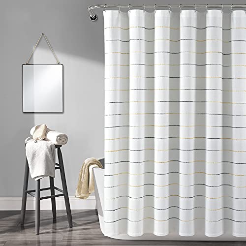 Image of Lush Decor Ombre Stripe Yarn Dyed Cotton Shower Curtain, 72 inch W x 72 inch L, Navy & Multi - Fabric Shower Curtains - Striped Bathroom Curtain - Farmhouse & Coastal Decor