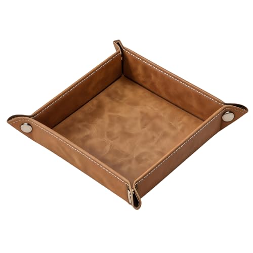siduater Valet Tray Desktop Storage Organizer – Vegan Leather Catchall Bedside Vanity Tray Nightstand Caddy Holder for Remote Controller, Watch, Keys, Phone, Wallet, Coin, Jewelry, Stone Khaki