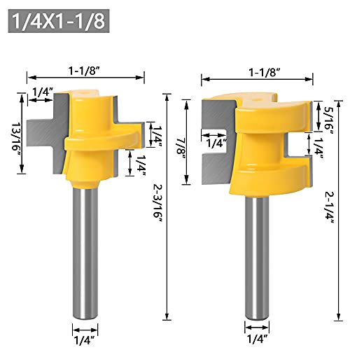 Profession PROFESSION-1176310 Al 1/4 Inch Shank Set Of 2 Pieces Matched Tongue Groove Router Bit Set Woodworking Tool Carbide Milling Cutter thumb #2