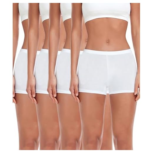 wirarpa Cuecas boxer de algodão para mulheres, shorts com virilha de algodão, pacote com 4 unidades, Branco, GG