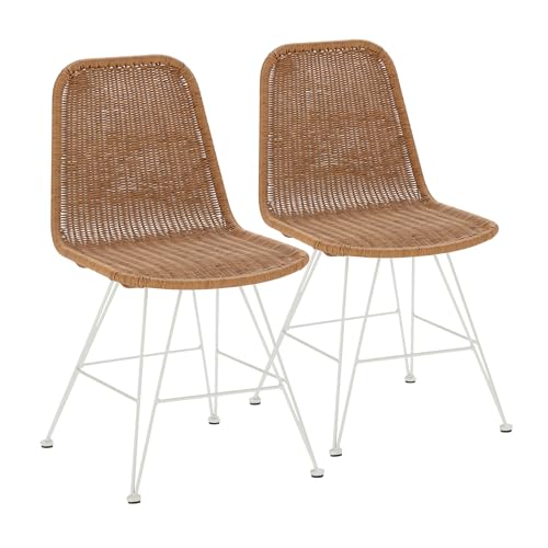 HOMN LIVING Pack 2 sillas de Comedor o Exterior Beth Blanco, ratán sintético, 44 cm (Ancho) 58 cm (Profundo) 85 cm (Alto)