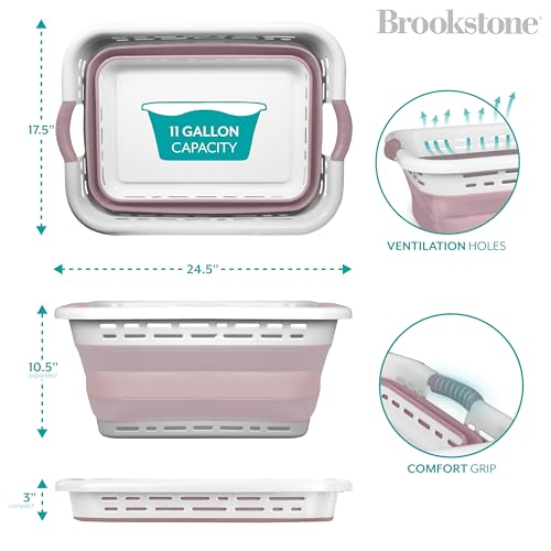 Image of BROOKSTONE 11 GALLON XL 24 inch Collapsible Laundry Basket & Clothes Hamper, Comfort Non-Slip Handles, Modern Laundry Hamper with Space Saving Design, Portable Pop-Up Hamper, BPA FREE, Blush Pink, 1 Pack