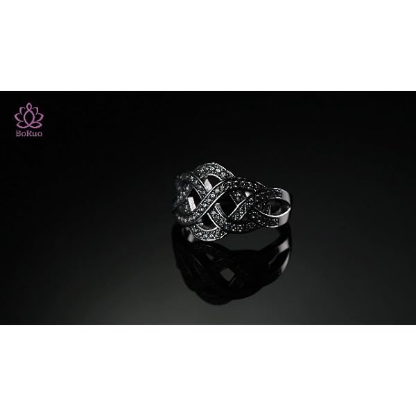 BORUO 925 Sterling Silver Ring, Celtic Knot Cubic Zirconia CZ Wedding Band Stackable Ring Size 8