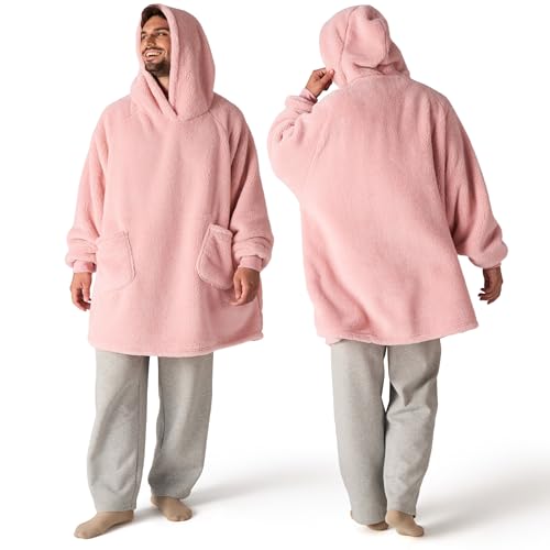 Bedsure Pink Oversized Wearable Blanket Hoodie with Sherpa Lining