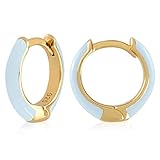 14K Gold Plated Sterling Silver Enamel Color Huggie Hoop Earrings for Women – Extra Light Blue Enamel