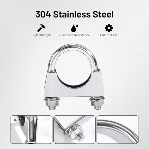 Image of EVIL ENERGY 1.5 inch Heavy Duty U Bolt Exhaust Clamps Stainless Steel 2PCS | Leak-Proof U Muffler Clamps, Saddle Style, Easy to Install, Anti-Vibration, For Muffler Inlets, Outlets, Elbows & Pipes