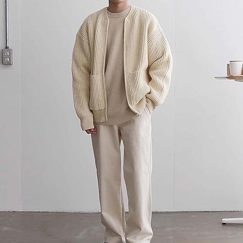 2024 Cardigan Sweater for Men Zip Up Crewneck Knit Long Sleeve Open Front Trendy Casual Sweaters Outwear Fall Winter3