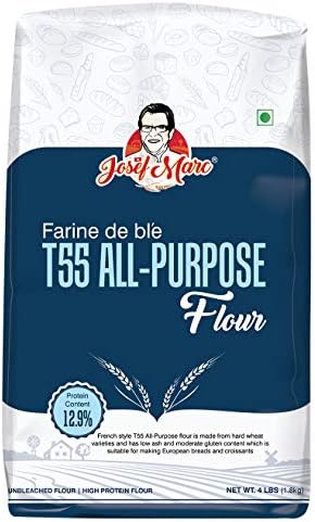 Josef Marc T55 All-Purpose Baking Flour, 4 LBS (1.8kg) - Unbleached & High Protein Flour, Type 0 Italian Flour, Bread Flour.