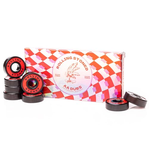 Rolling Stoned Skateboard Bearings Set - ABEC 5 Sealed Bearings for Skateboards, Longboards, Scooters and Roller Skates Stainless Steel 608 Bearings (8 Pack, Red) (AA Dubs)