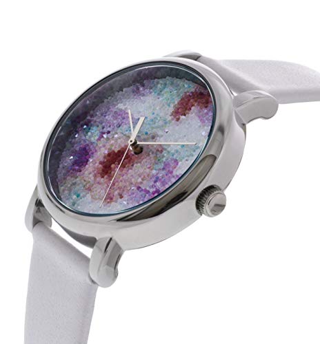 Timex Women's Crystal Bloom 38Mm Watch – White Floral Crystal Fabric Dial Silver-Tone Case With White Leather Strap #TOP5