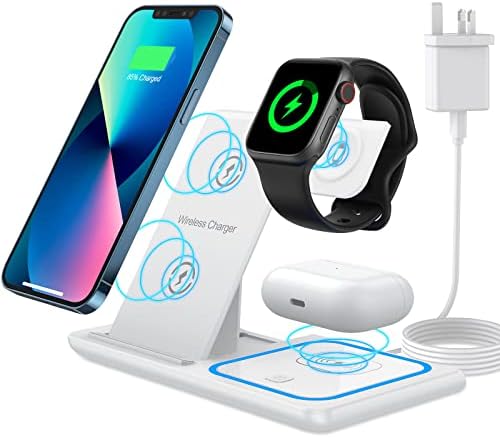 RARF Wireless Charging Station 3 in 1, 18W Fast Foldable Wireless Charger with Plug Compatible with iPhone 14/13/12/11 Series, iWatch Ultra 8/7/6/5/4/3, AirPods 3/2/pro/pro 2