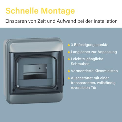 LEGRAND, Plexo S Feuchtraumverteiler, Aufputzverteiler, Schutzart: IP65-IK07, 1-reihig, 6 Module, Maße: 200 x 177 x 106 (H x B x T in mm) mit Neutralleiter- und Schutzleiter-Klemmenleiste, 601886