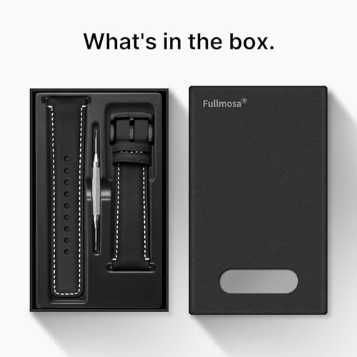 Fullmosa Uhrenarmband 20mm f&uuml;r Samsung Watch 7/6/5/4 40mm 44mm/Watch 5 Pro 45mm, Garmin vivoactive 3,Leder Armband, Schwarz + Schwarz Hardware