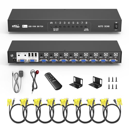 eKL VGA KVM Switch 8 Port in 2 Out Switcher 8x2 Supports Basic Keyboard and Mouse Audio USB 2.0 Devices Sharing 8 Computers