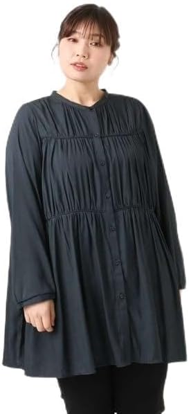 [エウルキューブ] 大きいサイズ サテンギャザーチュニック