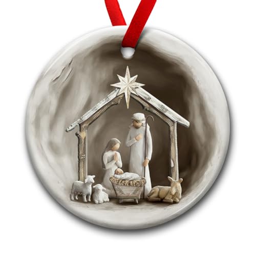 SOL VIBES Nativity Scene Christmas Ornament, Holy Family Christian Decor