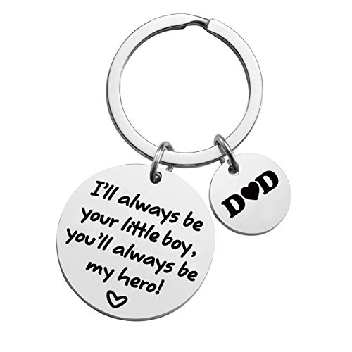 Fathers Day Gift, Dad Gift from Son for Birthday, I'll Always Be Your Little Boy, You Will Always Be My Hero Keychain for Dad Christmas Thanksgiving Valentine's Day Present