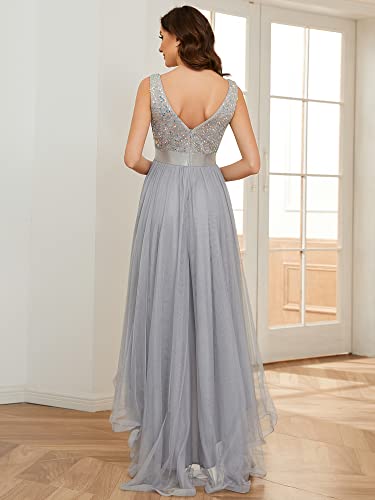 Ever-Pretty Women's Cocktail Dress Double V-Neck Sleeveless Empire Waist Sequin High Low Tulle Formal Dress 0147A2