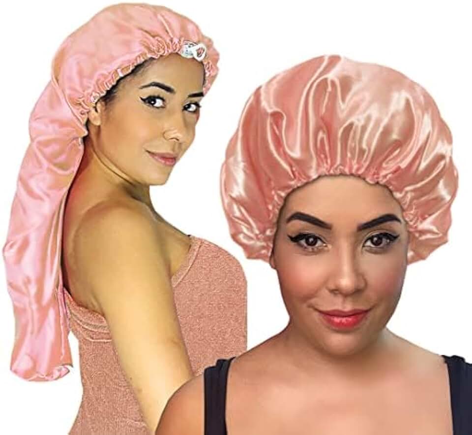 Touca De Cetim Longa e Touca De Cetim Camada Dupla (Rose)