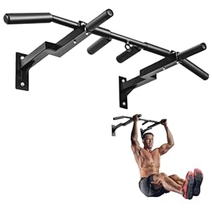 Yes4All Multi-Grip Wall Mount Pull-Up Bar, 16 Inches & 24 Inches Reversible Stud and Wall Compatibility Mounted Pull Up Bar Design, Solid Construction Strength Training