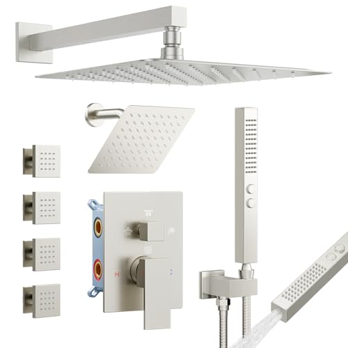 Image of Shower Faucet Set 4 Way Shower System with Diverter Valve Brushed Nickel