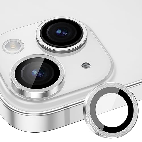 Image of Tempered Glass Camera Lens Protector Compatible For Iphone 15 /15 Plus,Individual Metal Ring 9H Hardness Scratchproof Protector,Stylish Accessories,Case Friendly(Silver)