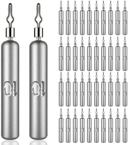 Gefischtter 40pcs Fishing Drop Shot Weights Lead Fishing Sinkers Skinny Pencil Sinkers Fishing Weights Kit Snagless Sinker Rig for Saltwater and Freshwater(10g)