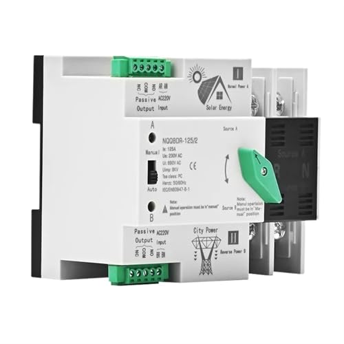 Commutateur de transfert automatique 2P 63A rail DIN avec basculement sans coupure AC DC