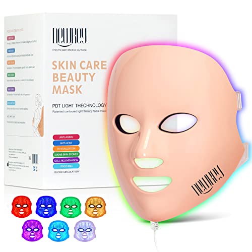 LED Face Mask Light Therapy,NEWKEY Upgraded Red Blue Light Therapy Mask for Wrinkles, 7 Colors Photon Led Mask Therapy Facial, Korea PDT Technology for Face Periorbital Wrinkle I Acne I Pigmentation