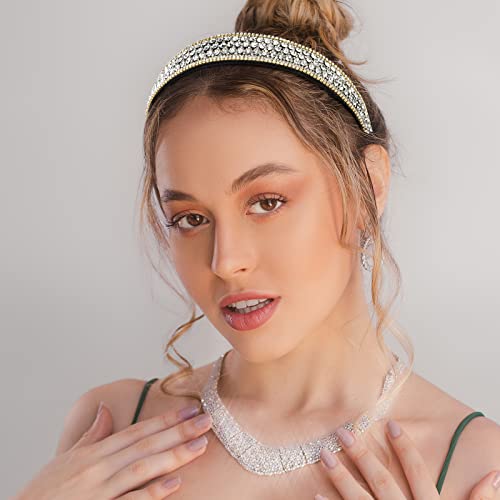 Yission 2 Pcs Rhinestone Headbands For Women, Glitter Crystal Headband Fashion Jeweled Headbands For Girls, Gorgeous Hair Accessories For Women Silver Black #TOP3