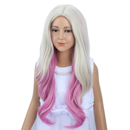 Image of Pink Mixed Brown Wig Long Pink Mixed Brown Middle Part Wig Long Wavy Curly Wigs Heat Resistant Synthetic Wigs for Daily Party Use