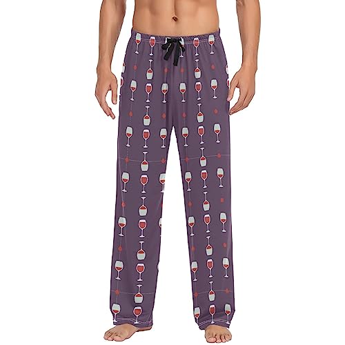 Fisyme Wine Glass Red Mens Pajama Pants Men's Pajama Bottoms Soft Sleep Lounge Pj Pants